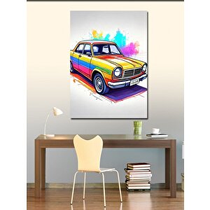 Kanvas Tablo Renkli Klasik Araba Çizimi 70x100 cm