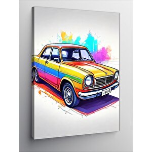 Kanvas Tablo Renkli Klasik Araba Çizimi 100x140 cm