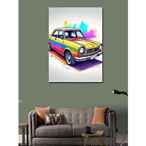 Kanvas Tablo Renkli Klasik Araba Çizimi 100x140 cm