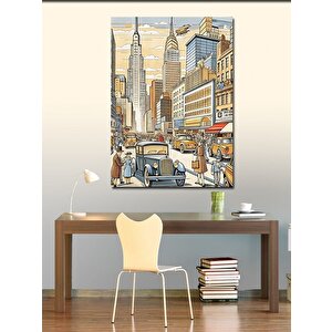 Kanvas Tablo Eski Arabalar Ve Şehir 100x140 cm