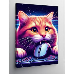 Kanvas Tablo Mouse Yakalayan Kedi 100x140 cm