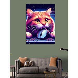 Kanvas Tablo Mouse Yakalayan Kedi 100x140 cm