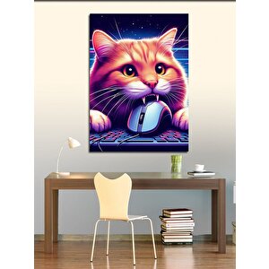 Kanvas Tablo Mouse Yakalayan Kedi 100x140 cm