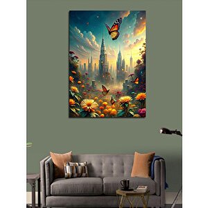 Kanvas Tablo Çiçekler Ve Şehir 70x100 cm