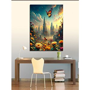 Kanvas Tablo Çiçekler Ve Şehir 70x100 cm