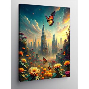 Kanvas Tablo Çiçekler Ve Şehir 100x140 cm