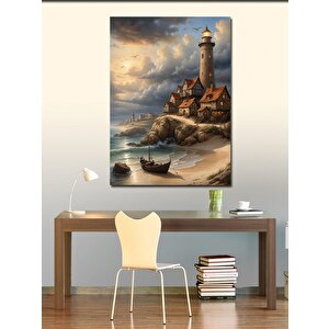 Kanvas Tablo Retro Sahil Kayık Ve Evler 70x100 cm