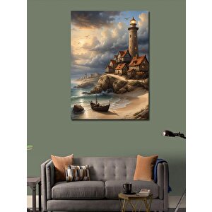 Kanvas Tablo Retro Sahil Kayık Ve Evler 50x70 cm