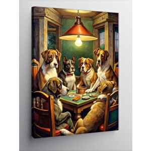Kanvas Tablo Masada Oturan Papyonlu Köpekler 50x70 cm