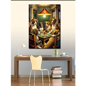 Kanvas Tablo Masada Oturan Papyonlu Köpekler 100x140 cm