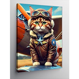 Kanvas Tablo Pilot Kedi 100x140 cm