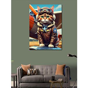 Kanvas Tablo Pilot Kedi 100x140 cm