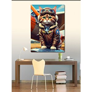 Kanvas Tablo Pilot Kedi 100x140 cm