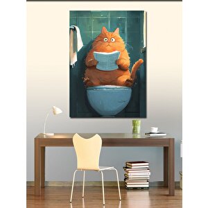Kanvas Tablo Tuvaletteki Sarı Kedi 70x100 cm