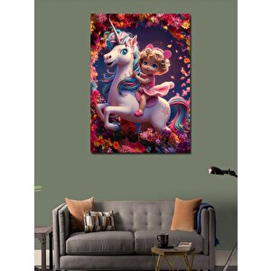 Kanvas Tablo Tek Boynuzlu At Ve Kız Çocuğu 50x70 cm