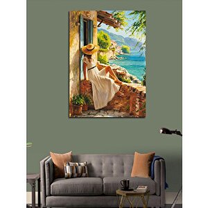 Kanvas Tablo Beyaz Elbiseli Kadın Ve Manzara 50x70 cm