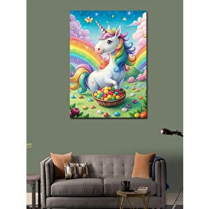 Kanvas Tablo Sevimli Unicorn Paskalya'da 70x100 cm