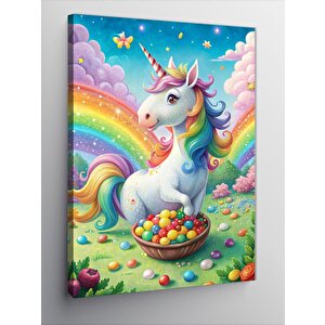 Kanvas Tablo Sevimli Unicorn Paskalya'da 100x140 cm
