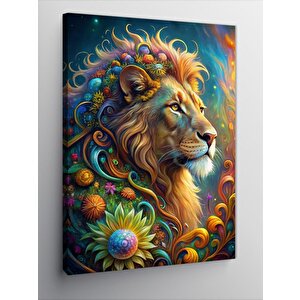 Kanvas Tablo Çiçekli Aslan 70x100 cm