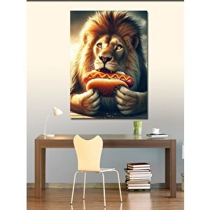 Kanvas Tablo Hotdog Yiyen Aslan 70x100 cm