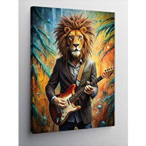 Kanvas Tablo Elektro Gitar Çalan Aslan 70x100 cm