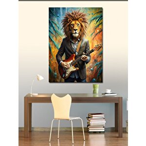 Kanvas Tablo Elektro Gitar Çalan Aslan 70x100 cm