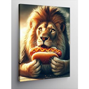 Kanvas Tablo Hotdog Yiyen Aslan 100x140 cm