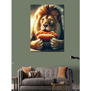 Kanvas Tablo Hotdog Yiyen Aslan 100x140 cm