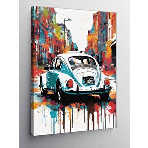 Kanvas Tablo Kaplumbağa Araba Renkli Fon 70x100 cm