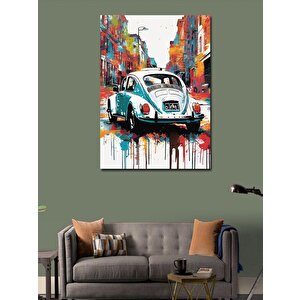 Kanvas Tablo Kaplumbağa Araba Renkli Fon 70x100 cm