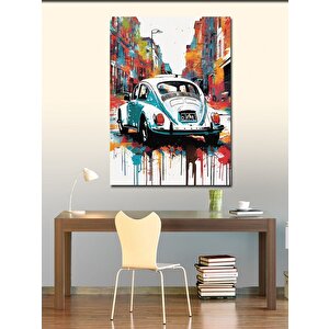 Kanvas Tablo Kaplumbağa Araba Renkli Fon 70x100 cm