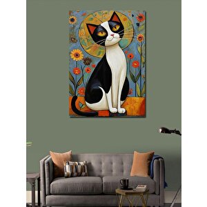 Kanvas Tablo Sevimli Kedi Ve Çiçekler 70x100 cm