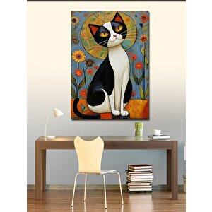Kanvas Tablo Sevimli Kedi Ve Çiçekler 100x140 cm