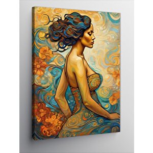 Kanvas Tablo Kadın Ve Çiçekli Fon 70x100 cm