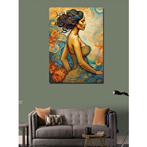 Kanvas Tablo Kadın Ve Çiçekli Fon 70x100 cm