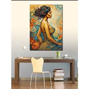 Kanvas Tablo Kadın Ve Çiçekli Fon 70x100 cm