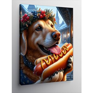 Kanvas Tablo Hotdog Yiyen Köpek 50x70 cm