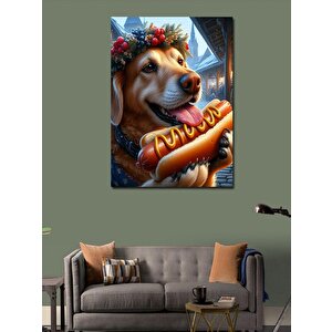 Kanvas Tablo Hotdog Yiyen Köpek 50x70 cm