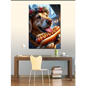 Kanvas Tablo Hotdog Yiyen Köpek 50x70 cm