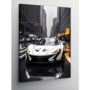 Kanvas Tablo Şehirdeki Beyaz Spor Araba 50x70 cm