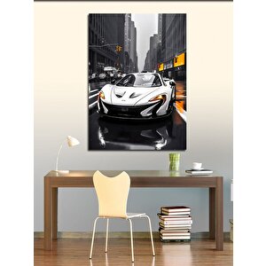 Kanvas Tablo Şehirdeki Beyaz Spor Araba 50x70 cm
