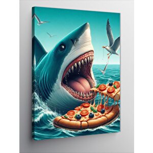 Kanvas Tablo Pizza Yiyen Köpek Balığı 50x70 cm