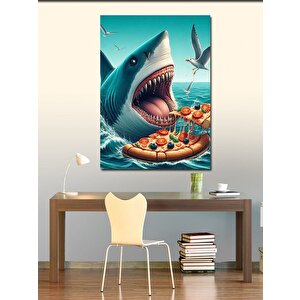 Kanvas Tablo Pizza Yiyen Köpek Balığı 50x70 cm