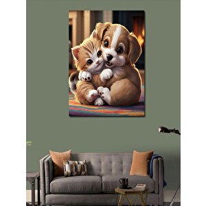 Kanvas Tablo Yavru Kedi Ve Köpek 50x70 cm
