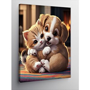 Kanvas Tablo Yavru Kedi Ve Köpek 70x100 cm