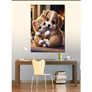 Kanvas Tablo Yavru Kedi Ve Köpek 70x100 cm