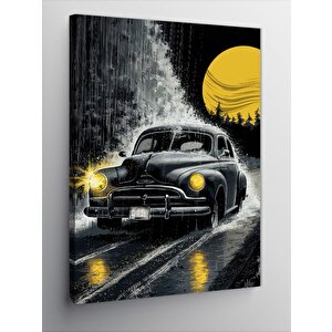 Kanvas Tablo Siyah Klasik Araba Ve Ay 70x100 cm
