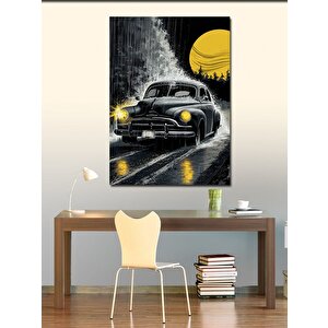 Kanvas Tablo Siyah Klasik Araba Ve Ay 70x100 cm