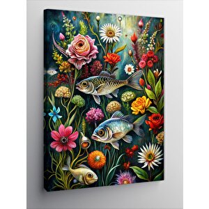 Kanvas Tablo Çiçekler Ve Balıklar 70x100 cm