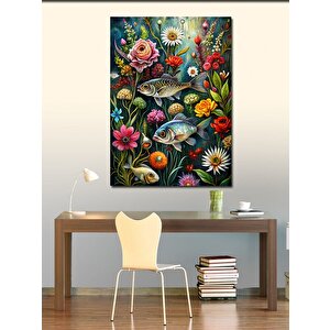 Kanvas Tablo Çiçekler Ve Balıklar 70x100 cm